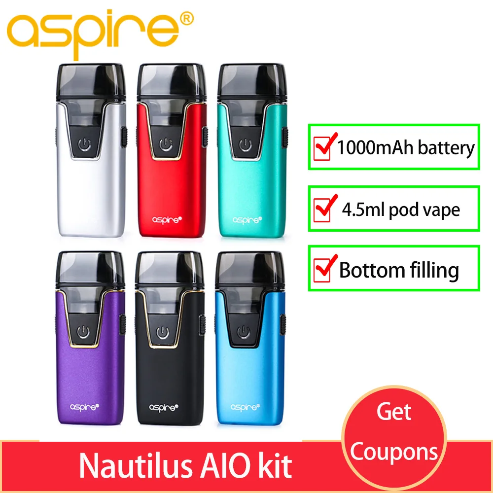

E cigarette Aspire Nautilus AIO kit pod system 1000mAh Bottom filling & 4.5ml Vape kit vs Aspire Cobble Vape Vaporizer kit