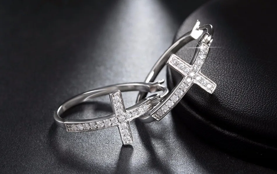 ORSA JEWELS, серебряные серьги-кольца для женщин, большая крестообразная петля, проложенные блестящими австрийскими кристаллами, модные ювелирные серьги OE142