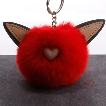 

Pu cat rabbit ears imitation rabbit hair ball pendants Best selling crafts kitten hair ball key chain bag pendants