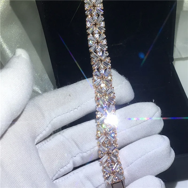 Vecalon, Элегантный женский браслет в форме цветка, AAAAA, кубический цирконий, розовое золото, заполненный, вечерние, свадебные браслеты для женщин, ювелирные изделия