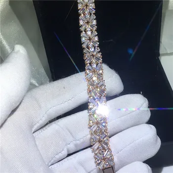 

Vecalon Elegant Lady Flower shape Bracelet AAAAA Cubic Zirconia Rose gold filled Party wedding Bracelets for women Jewelry