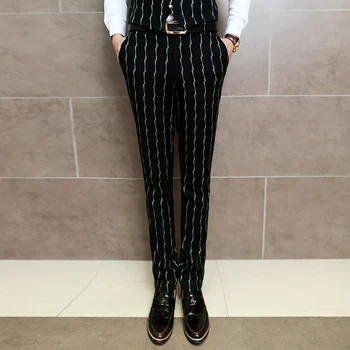 

high quality mens Striped pants 2019 autumn men pant Fashion casual Black trousers mens