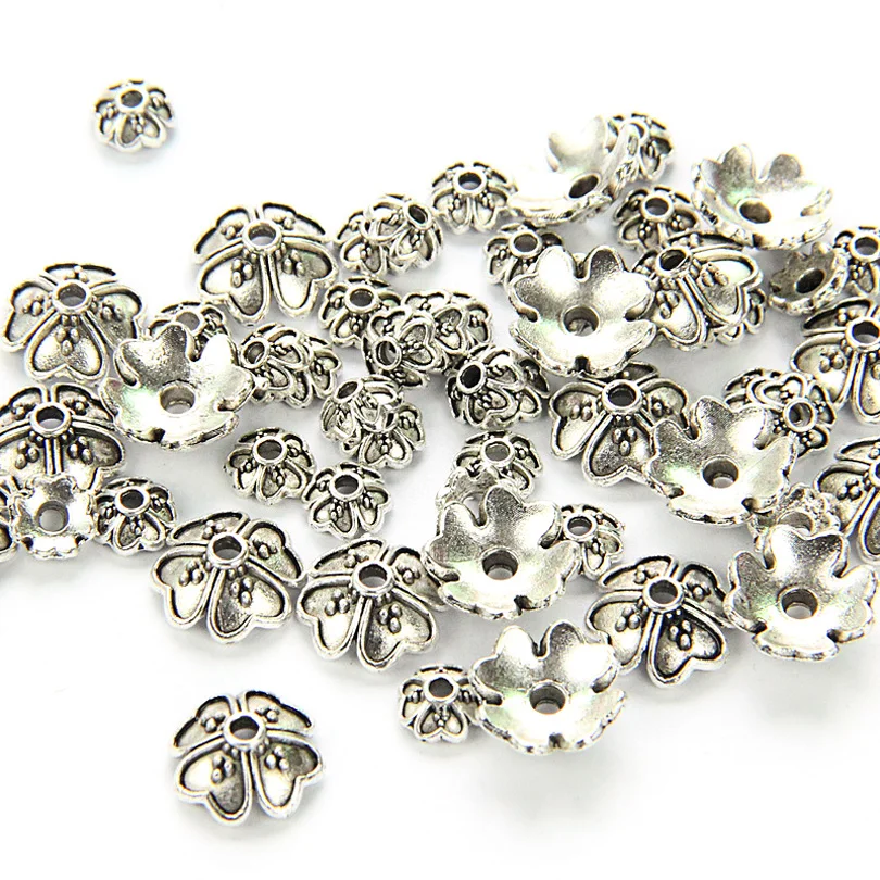 10pcs Leaf Metal Bead End Caps For Jewelry Making Silver Color Tone