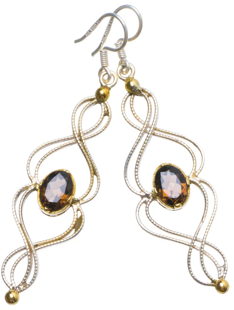 

Natural Smoky Quartz Handmade Unique 925 Sterling Silver Earrings 2.5" X5009