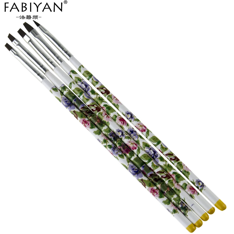 

5PCS set Nail Art Brushes Wood Flower Acrylic Gel UV Polish Painting Builder DIY Salon Pen Flat Brush Kit Styling Tools Manicure