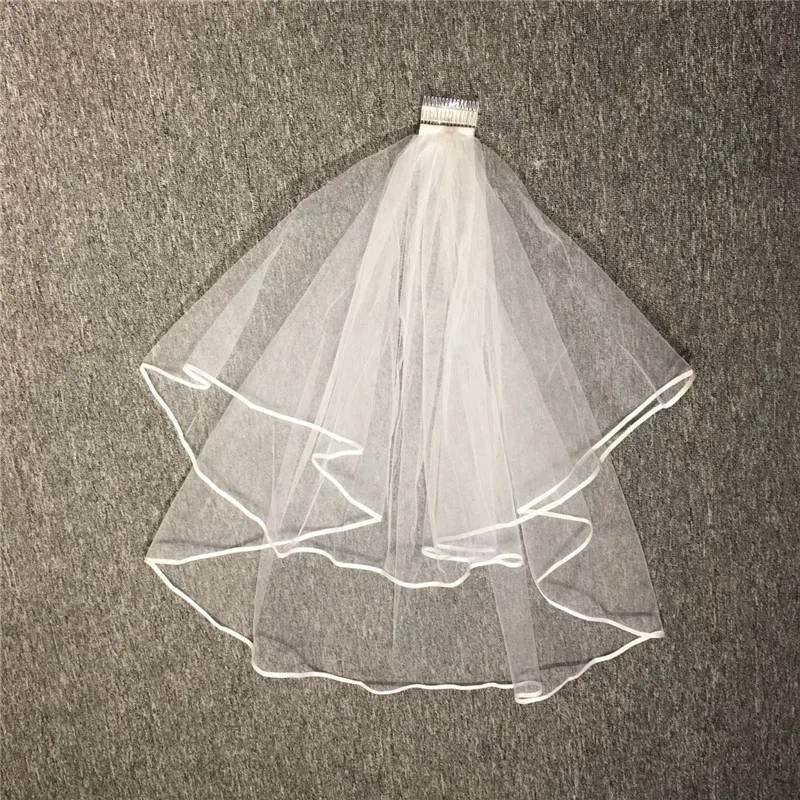

2018 New Arrival Wedding Accessories 1.4 M Two Layer Ribbon Edge White Ivory Wedding Veils Bridal Veil With Comb