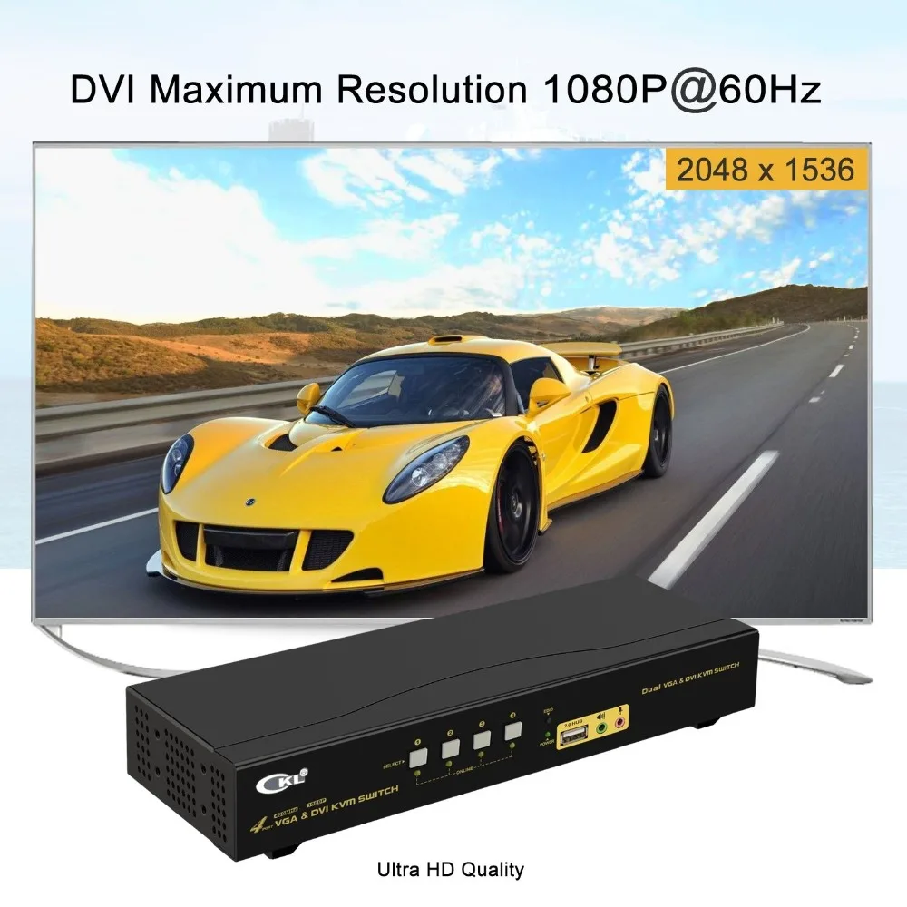 4 портовый двойной монитор KVM Swith Расширенный дисплей DVI + VGA порт sup 2048x1536 1080P с USB2.0