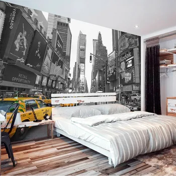 

Modern Wall Paper Stickers Street Yellow Taxi Photo Wallpaper Mural 3D Living Room Bedroom Self Adhesive Vinyl / Silk Wallpaper