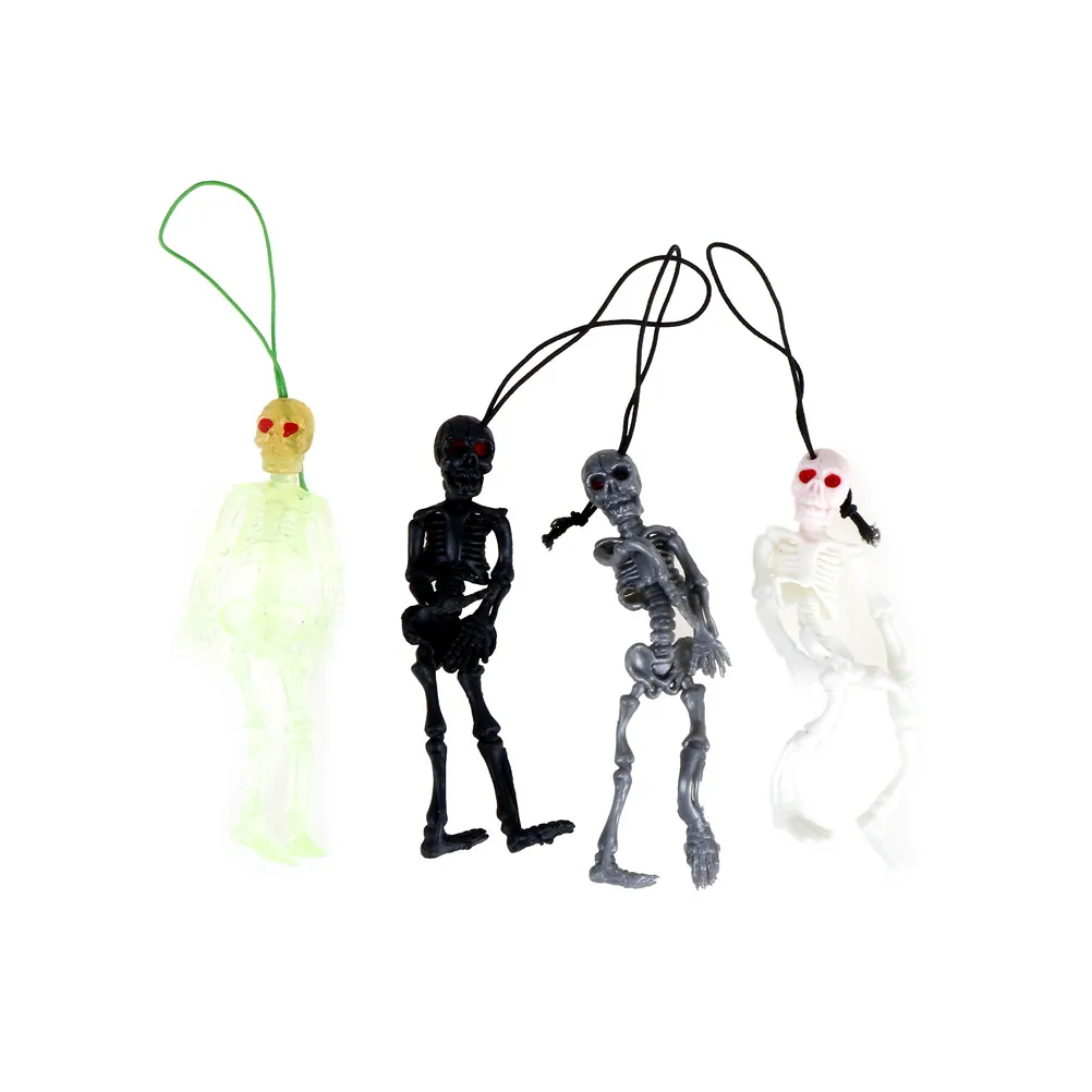 

2pcs/lot mini Luminous Glow In The Dark Skeleton Hanging Decoration Rubber scaryskull toys