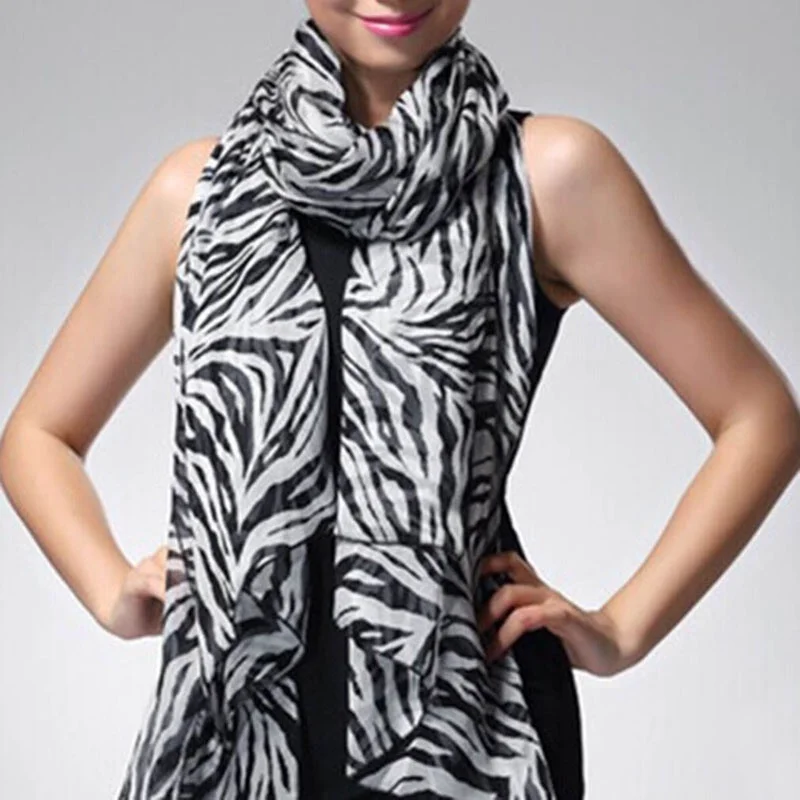 

Fashion Long Sexy Zebra Printed Chiffon Scarf Women Girls Shawl Soft Smooth Elegant Comfortable Scarves Hot Selling