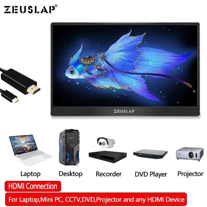 13.3 inch Portable Monitor USB Type C Full HD 1080 IPS USB C Built in