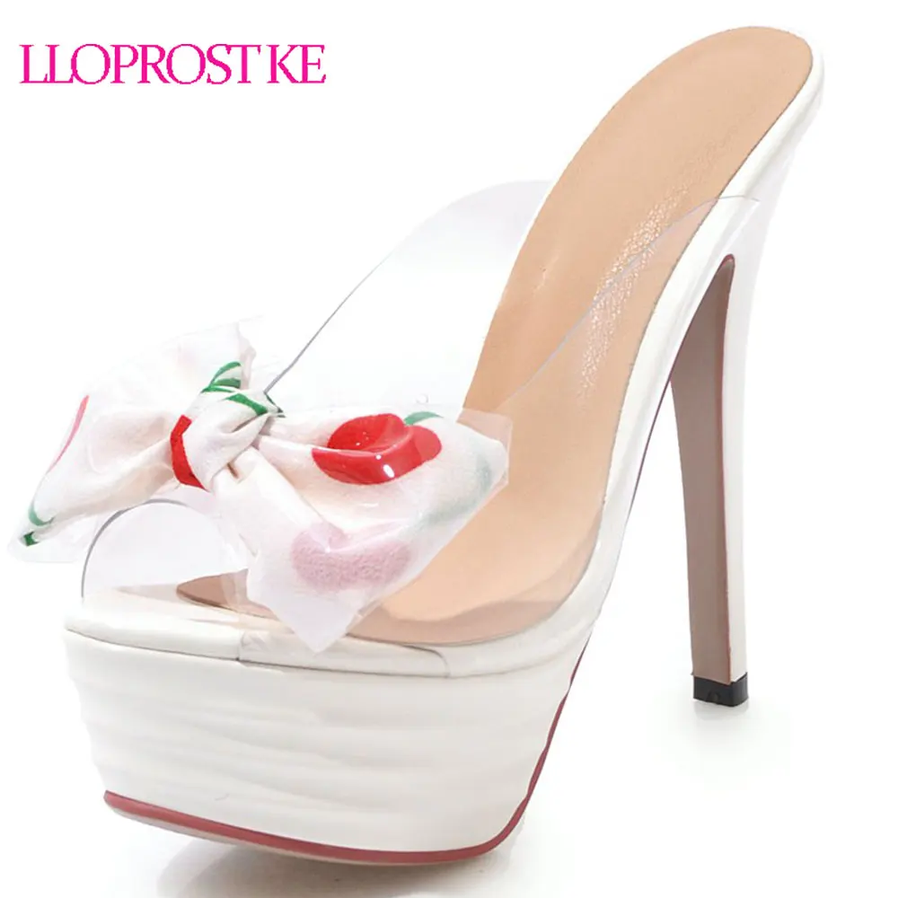 

Lloprost ke 2019 Fashion Thin High Heel Party Bowtie Shoes Summer Ladies Transparent Slides Butterfly-knot Stiletto Sandals H130