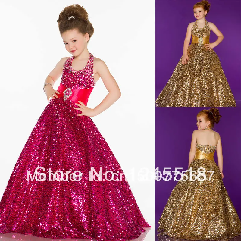 Custom Made Wholesale Full Length Halter Fushia Gold 2014 Formal