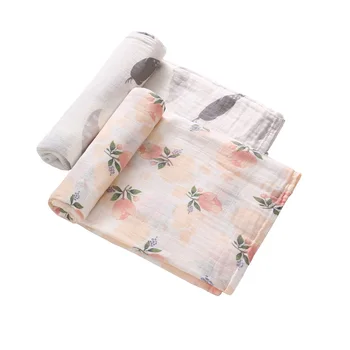 

2Pc feather Flamingo Rose Print Muslin Baby Blankets Bedding Infant Swaddle Towel For Newborns Swaddle Blanket