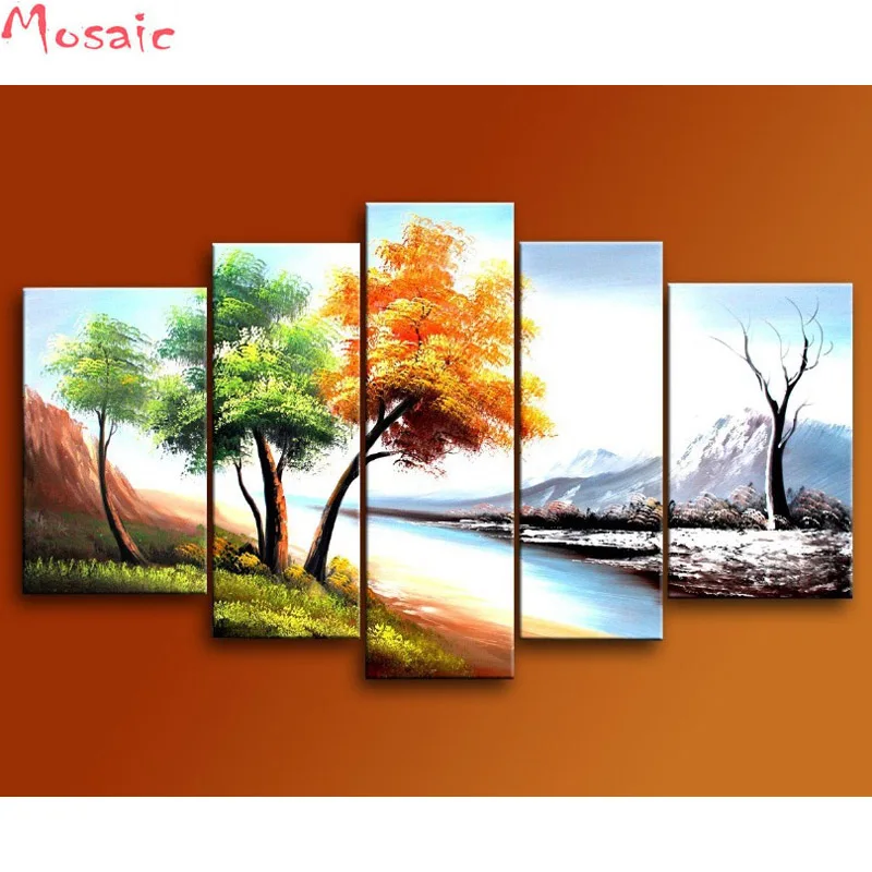 

5D DIY Diamond Painting 5 piece modern landscape tree Full Square Diamond Embroidery Cross Stitch Rhinestones Mosaic Picture