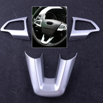 

CITALL New 3pcs Silver Car Interior Steering Wheel Cover Trim Frame Sticker Decoration Fit For Ford Focus 2015 2016 2017 Styling