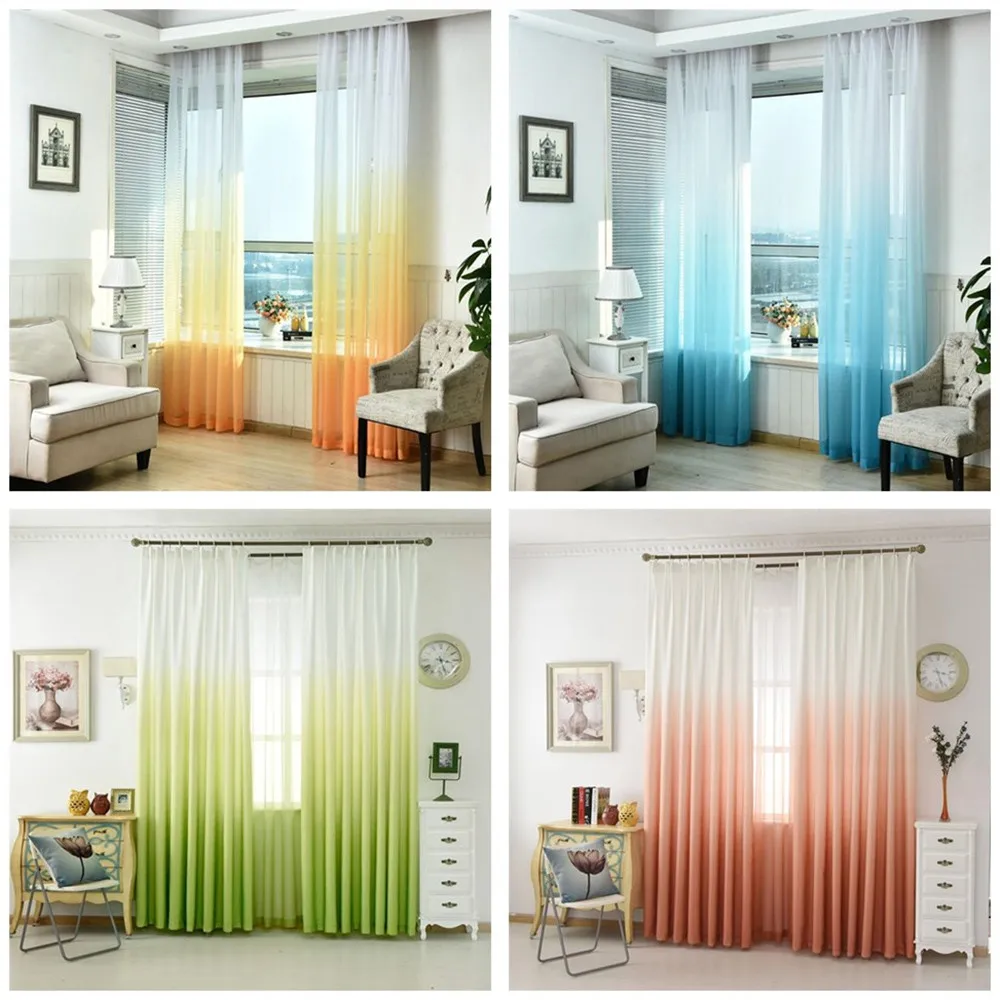 

European and American style living room curtains Gradient Sheer Curtain Tulle Window Curtains Drape Valance