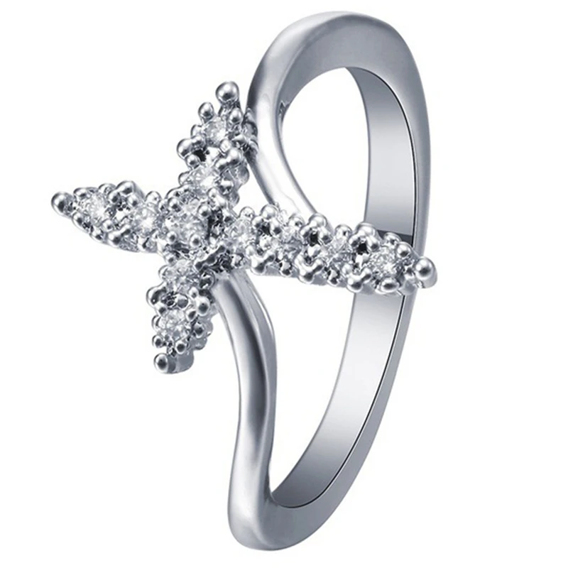 New Trendy Christian Cross Engagement Ring for Women Fashion Crystal