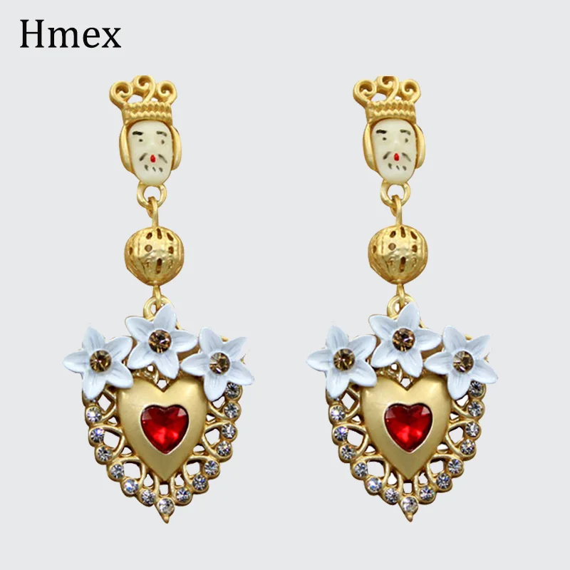 

Vintage Baroque crystals Heart-shaped Dangle earring Long Pendant Portrait Earrings Palace Statement Earrings for Women jewelry