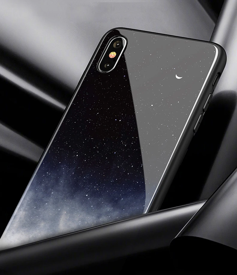 SoCouple Glass Phone Case For iphone X Xs 7 8 6 6s plus Star Space Case For iphone Xs max XR Luxury Mirror Case Back Cover Coque (3)
