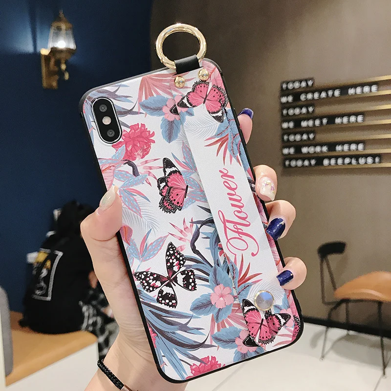 3D Flower Emboss Case For Samsung A30 A40 A50 A60 A70 A750 M20 Case Wristband support Soft TPU Anti-fall protective case Capa