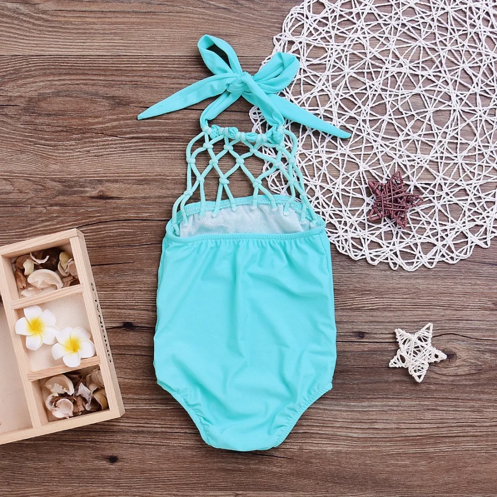 2018 Kids Baby Girls Solid Halter Ruffles Tankini  (7)