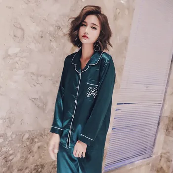 

Silk Pajamas Female 2017 Womens Silk Satin Pajamas Set Pajama Pyjamas Set Sleepwear Loungewear All Seasons