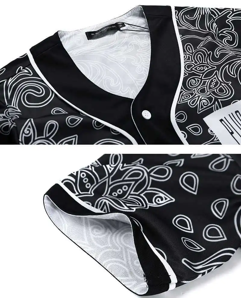 Летние Стильные черные рубашки для мужчин Ретро Китай цветочный принт бейсбол Джерси мужские повседневные с v-образным вырезом Camisetas Masculinas Estampas