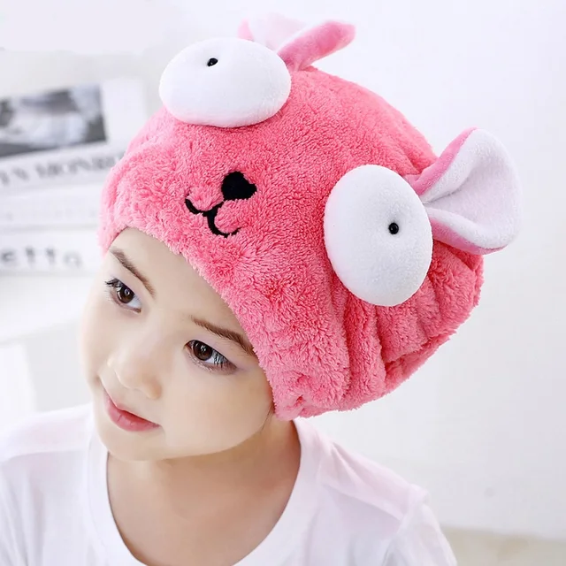 Cute Hair Dry Hat Shower Cap Bath Towel Strong Absorbing Drying Long - Velvet Ultra -Soft Children 's Special Dry Hair Cap Towel