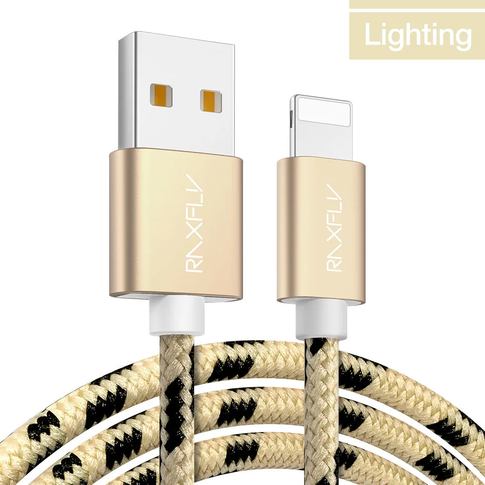 RAXFLY Lightning/USB кабель для iPhone XS Max XR кабель синхронизации данных зарядный провод шнур для iPhone X 8 7 Plus 6 S зарядное устройство провод для зарядки зарядка для айфона шнур для айфона - Цвет: Gold