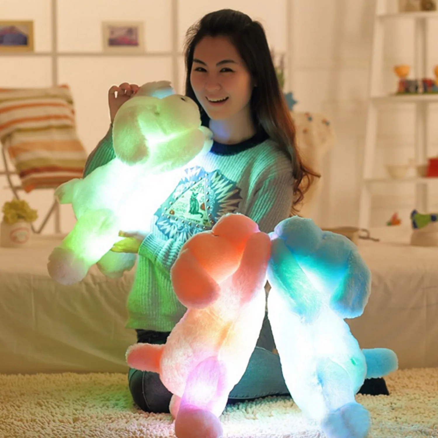 Conduzida da Noite Brinquedo de Pelúcia Animados do Miúdo Almofada do Sofá Decoração da Casa 7-mudança da Cor Cão dos Desenhos Travesseiro Luminosa Brinquedo Crianças Favorecem Presentes 50 cm Luz 12 Cheap Brinquedos de pelúcia que acendem