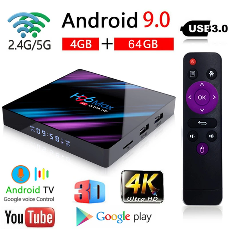 H96 MAX Smart TV Box Android 9.0 Google Voice Assistant 4GB+64GB 3D 4K Wifi Bluetooth Iptv Subscription Set top Box Media Player