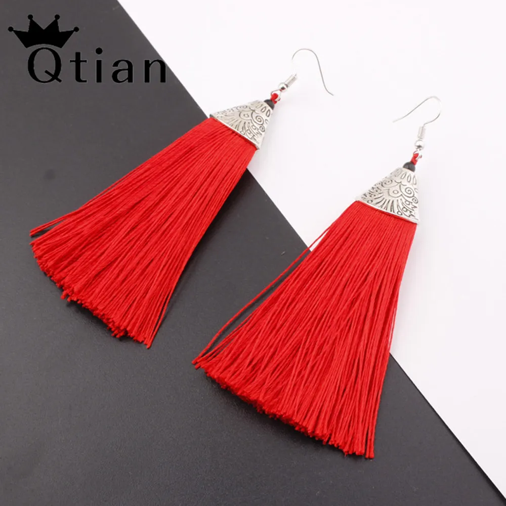

Qtian Vintage Tassel Earrings Geometric Silver Color For Women Fashion Brand Jewelry Simple Dangle Drop Earrings Wedding