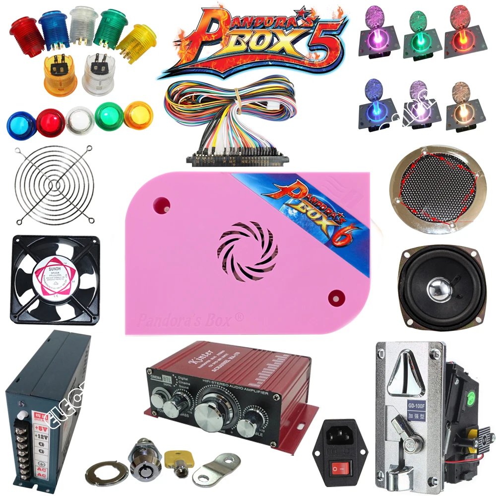 2 Players DIY Arcade Joystick Kits with 16 LED arcade Buttons + 2 Joysticks Pandora Box 6 arcade Game Parts Set