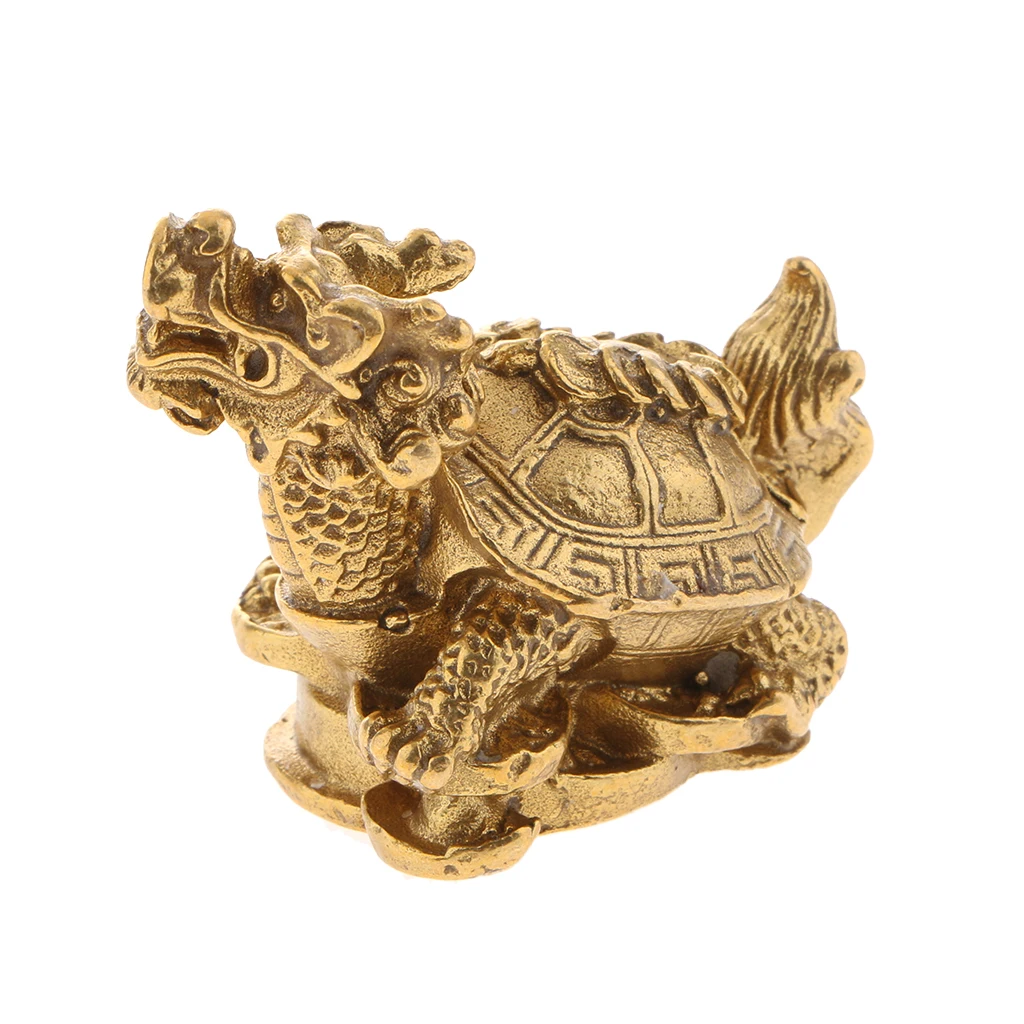 Vintage Copper Feng Shui Golden Dragon Turtle Statue Charm For Protection Fortune and Wealth Collectible Decorative Ornament