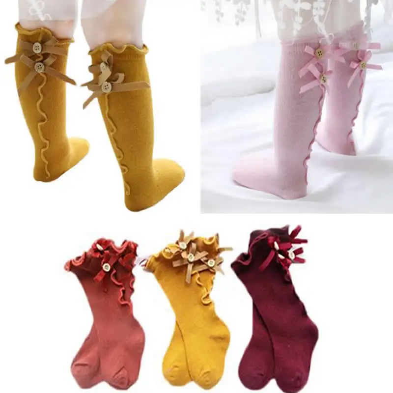 Новые детские носки Вязаные гольфы с бантом для маленьких девочек мягкие кружевные детские носки meisje носки для девочек