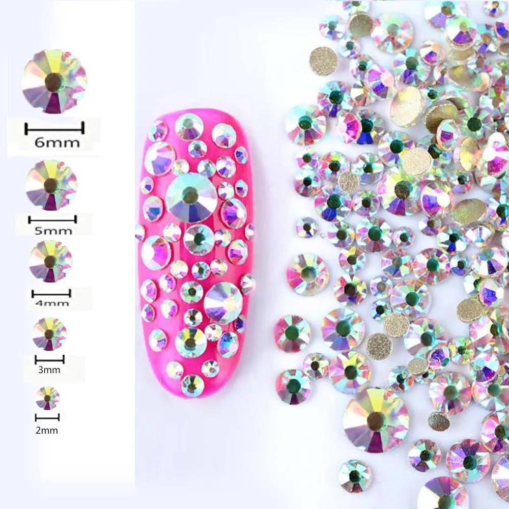 

450 Pcs 2mm - 6mm AB Flatback Glass Nail Rhinestones Diamond Teardrop Horse Eye Crystals Stones Shiny Gems Manicure Nails Art B