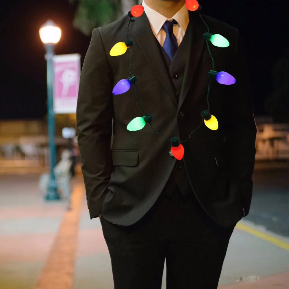 Xmas Light Up LED Necklace 3 Flashing Bulbs String Chritmas Ornament Decoration Gift For Kids Or Adults Party Favors (4)