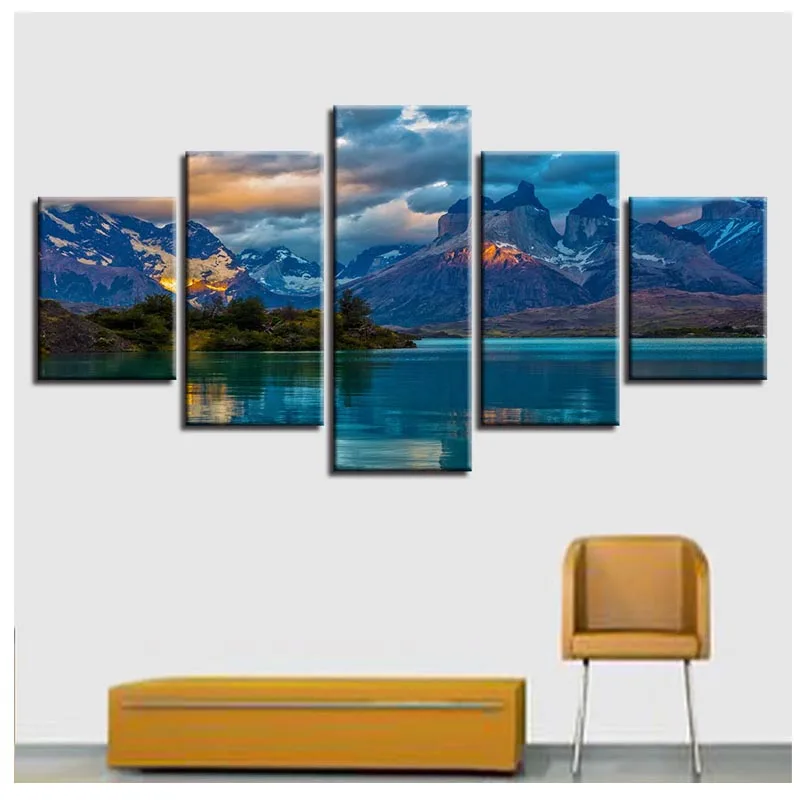 Modular Wall Art diamond painting 5 Pieces Park Cloud Mist Mountain Lake Nature Landscape Pictures Home Decor mosaic Paintings | Дом и сад