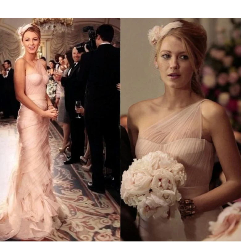 Gossip Girl Serena Sexy Blush Pink Mermaid Wedding Dresses One Shoulder Sweep Train Ruffles Bridal Gowns Custom Made Bridal Gown Mermaid Wedding Dresseswedding Dress One Shoulder Aliexpress