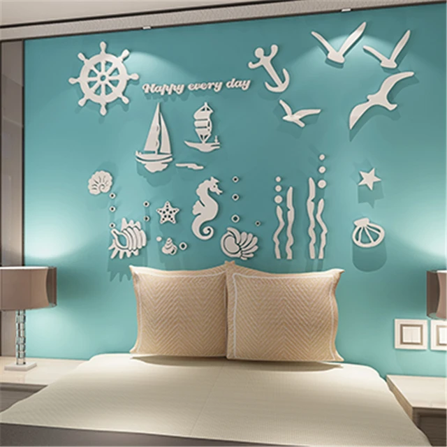 lively marine 3d wall stickers for kids room classic cartoon art diy acrylic decals mediterranean
