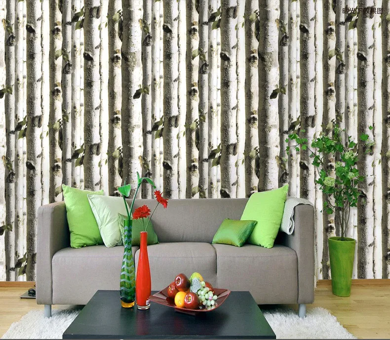 

PVC 3D Birch Wood Tree Wallpaper for Bedroom Modern Design Living Room Wall Paper Roll Rustic Forest Woods Wallpapers 10M