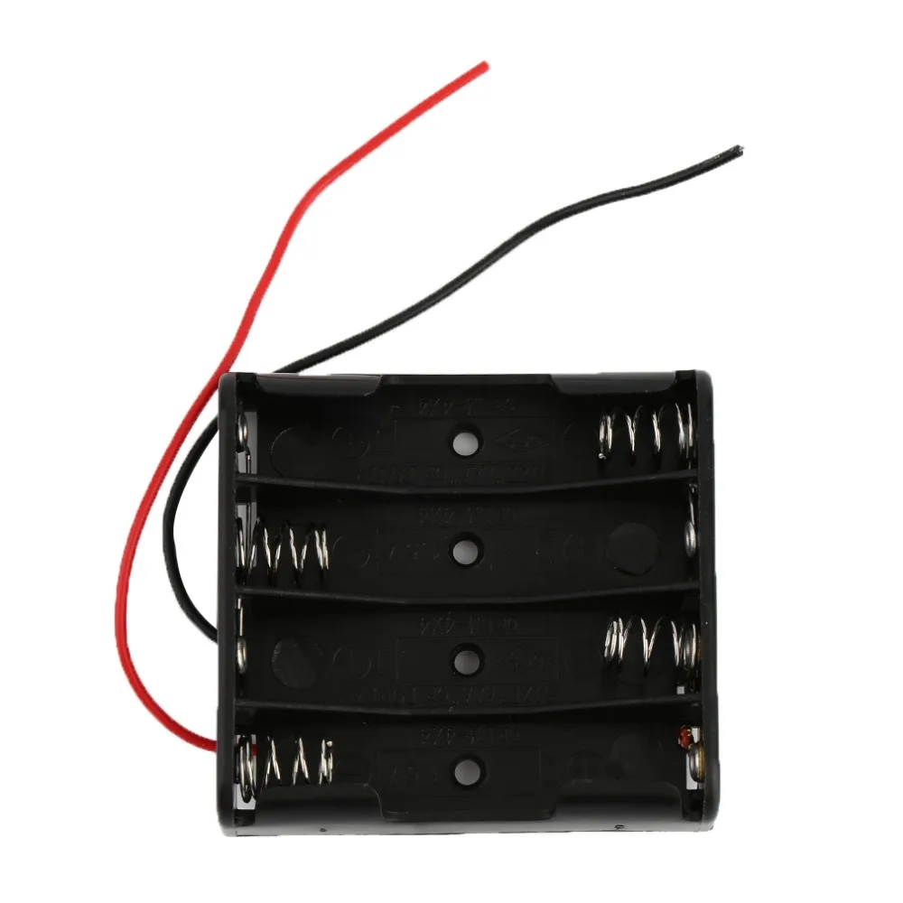 

4 x AAA Battery Storage Case Plastic Box Holder with 6'' Cable Lead for 4pcs AAA Batteries for Soldering Connecting Black NEW