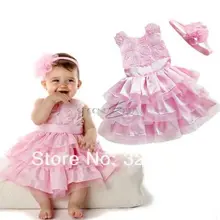 Высококачественное новое розовое платье для сада, розовая Розочка, шелковое платье, пасхальное платье с цветочным узором для маленьких девочек, свадебное платье, новинка, повязка на голову, Летний стиль