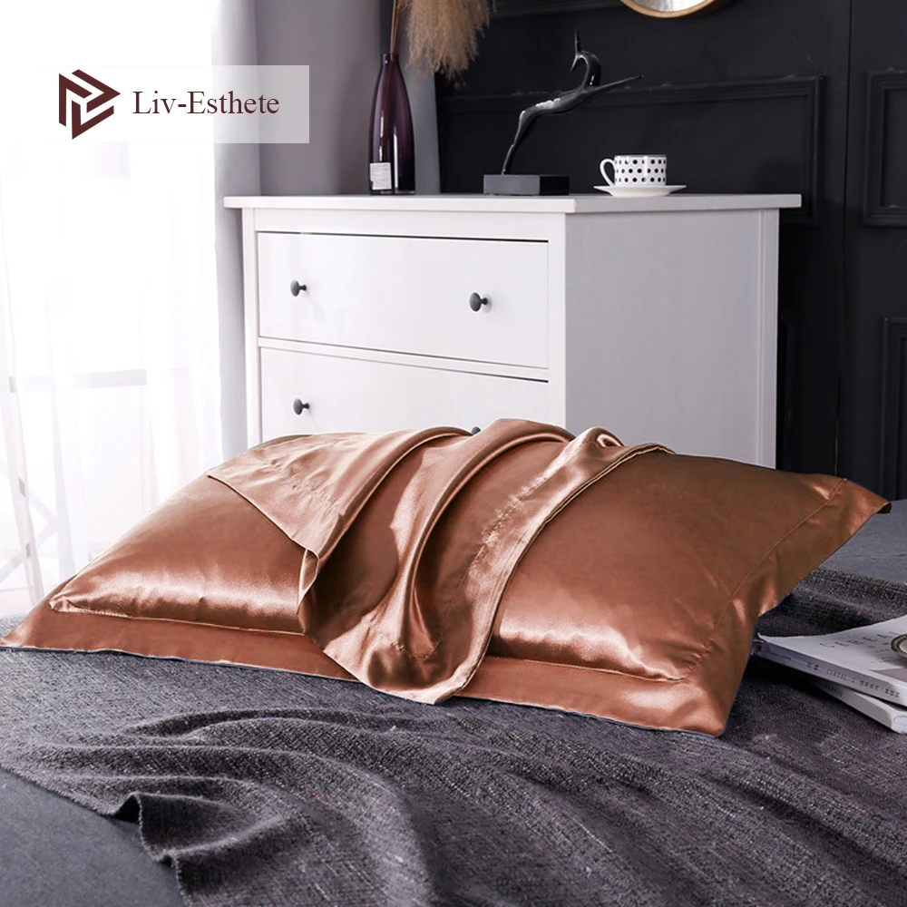 

Liv-Esthete Luxury Brown 100% Satin Silk Pillowcase Wholesale Queen King Soft Pillow Case For Women Men Bedding Pillow Cover