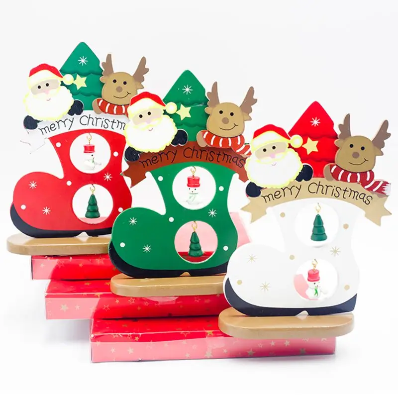 

Christmas Wooden Boots Santa Claus Snowman Tree Merry Xmas Festival Ornament Home Decor