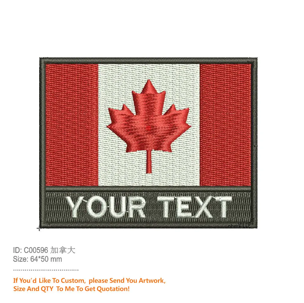 Text Tag Patch Thin Green Line Canada Flag Personalized Embroidered Name