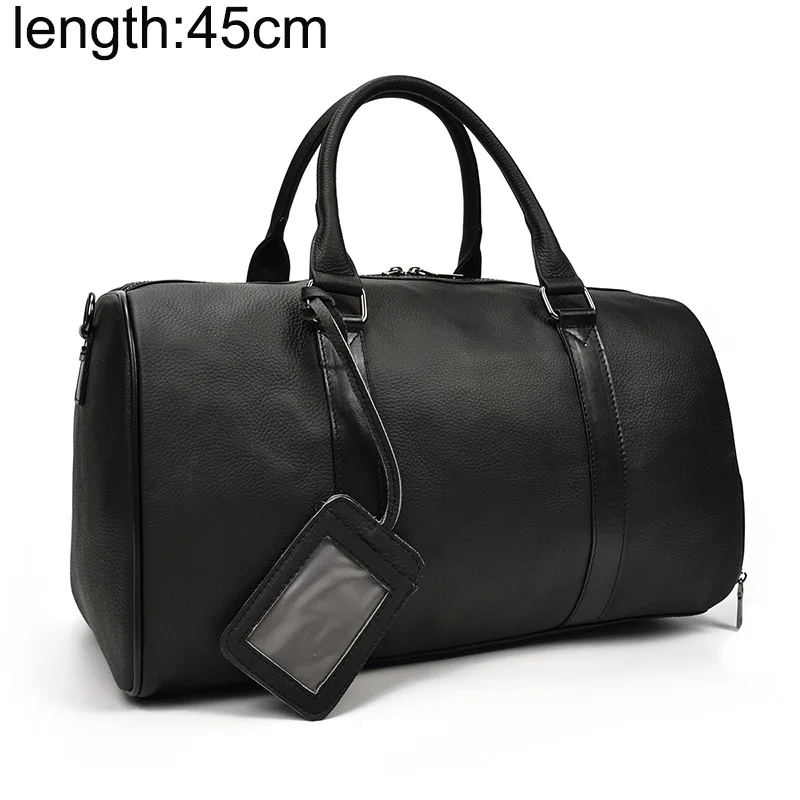 Большая вместительность, натуральная коровья кожа, мужские дорожные сумки, подходят для 16 дюймов, для ноутбука, из воловьей кожи, вещевой мешок, багаж, выходные большие сумки через плечо - Цвет: black(45cm)