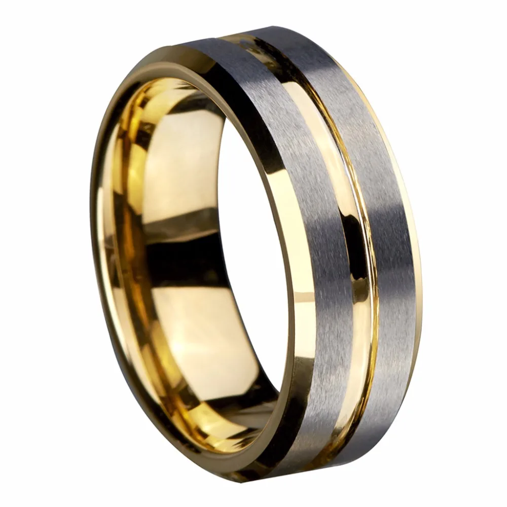 8mm Infinity Gold Tungsten Caibide Ring Silver Brushed