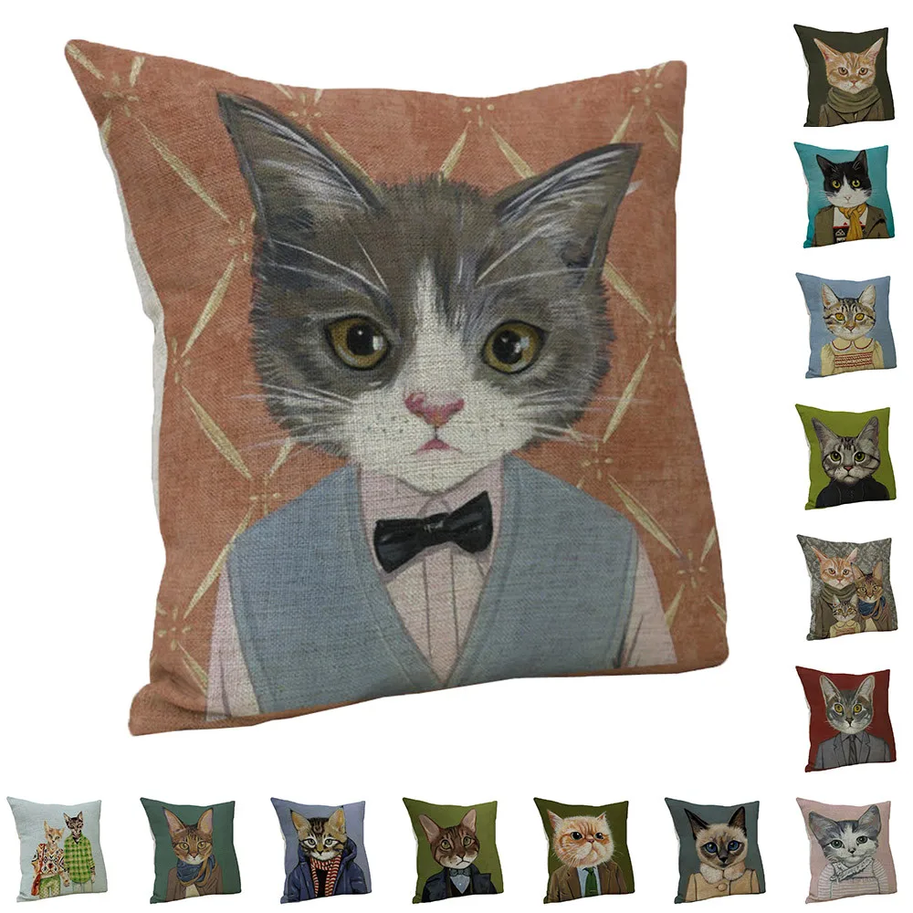 

Watercolor Van Gogh Cat Art Linen pillow Covers Home Cute Animal Decoration Pillow Case Sofa Pillowcase 45*45cm Classic